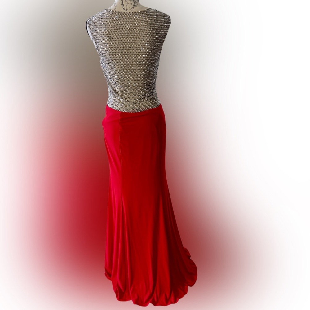 XSCAPE Elegant Two-Toned Beaded Red Evening Gown